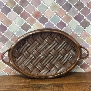 Handcrafted Parmentier Pottery - Oval Handled Basket-‎ Brown Glaze
